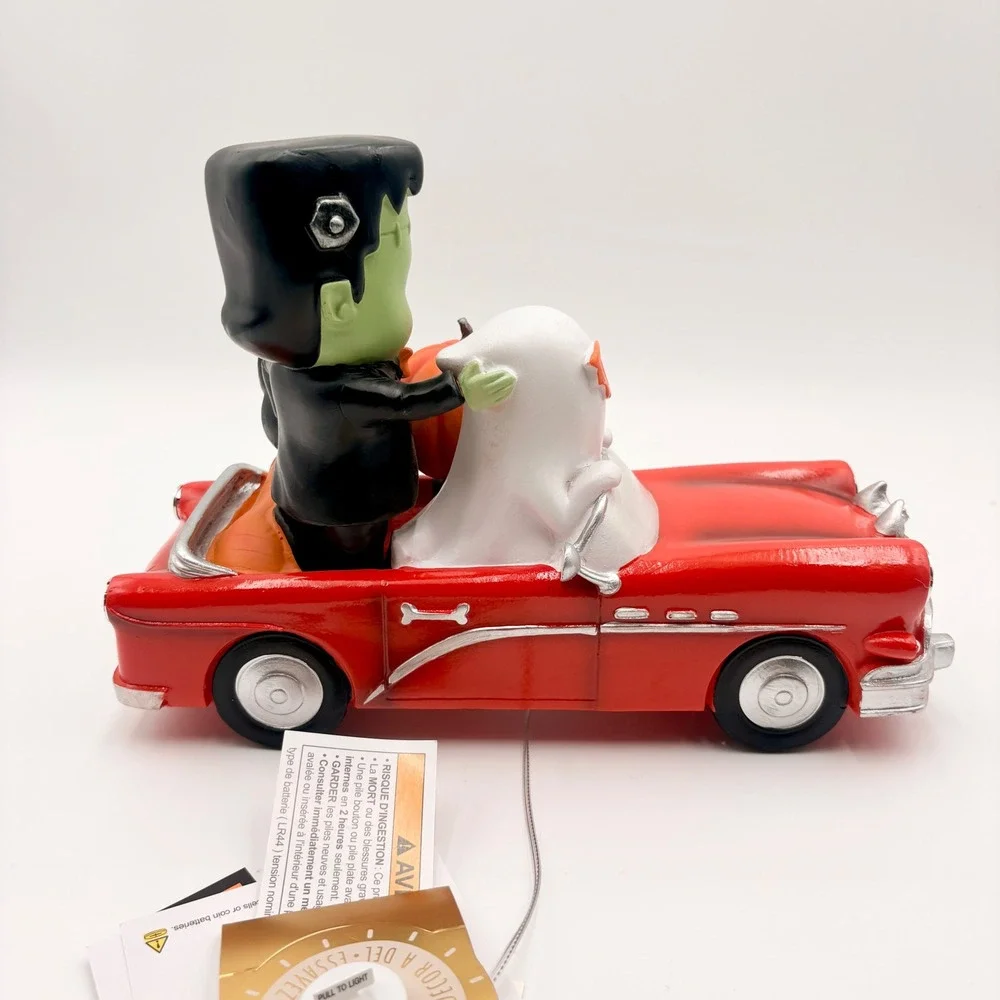Halloween Retro Style  Frankenstein Ghost Black Cat Red Car Light Up